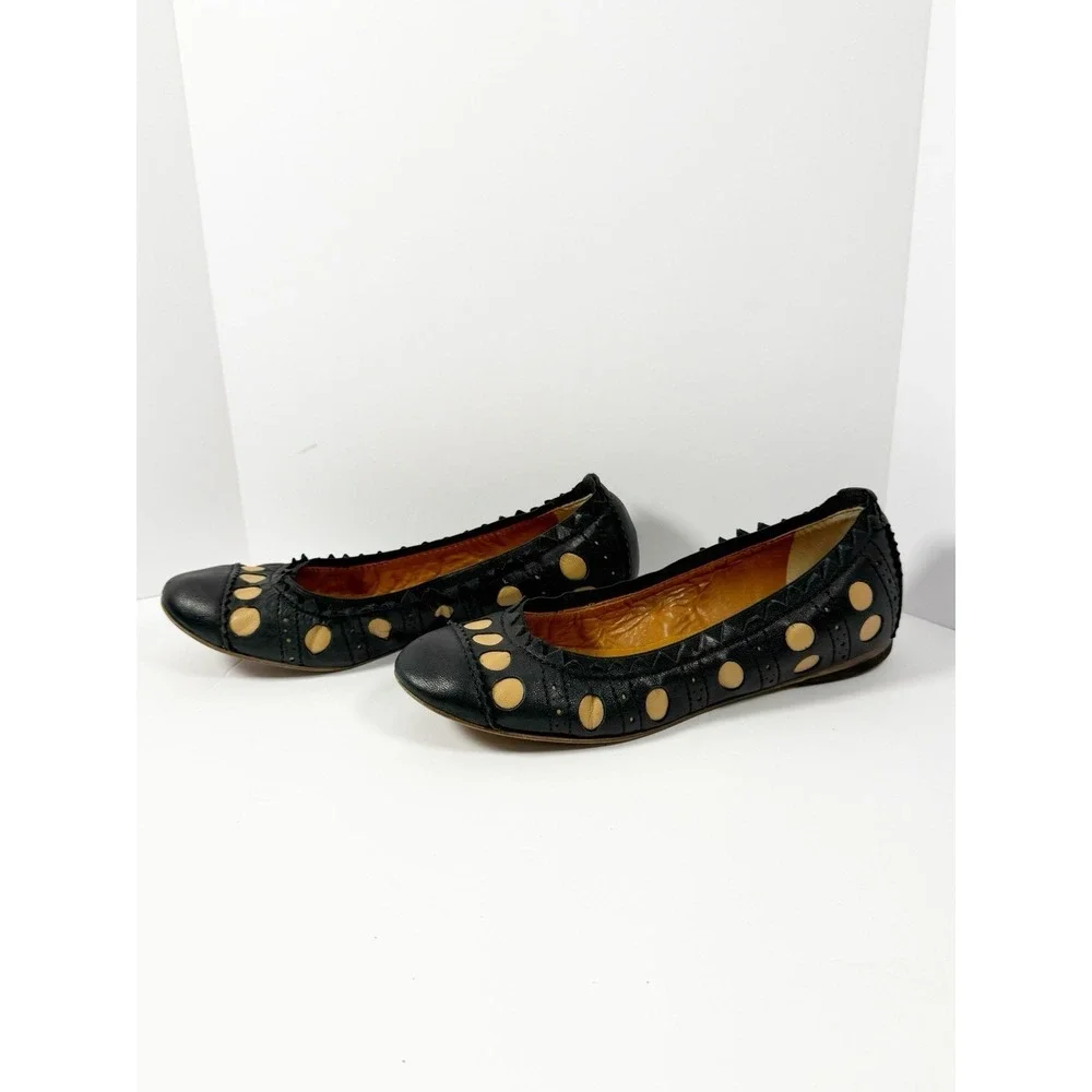Leifsdottir Spotted Sawtooth Leather Ballet Flats Slip On Boho Polka Dots 36/6